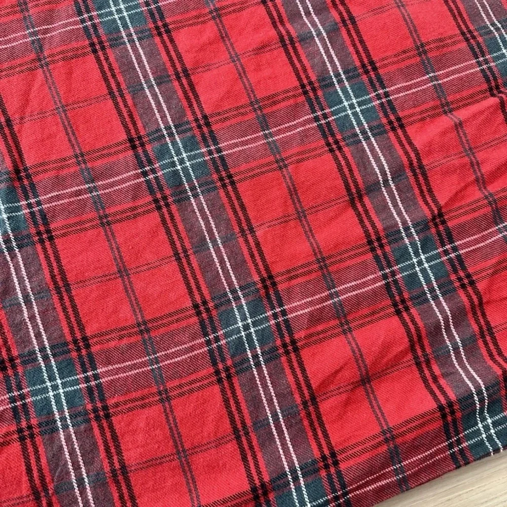 Williams Sonoma Linen Blend Duvet King Size Red Tartan Plaid NO INSERT